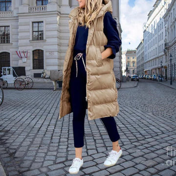 Chaleco acolchado largo para mujer con capucha y sin mangas - Prenda de abrigo de invierno cálida para días fríos, uso diario y ocio