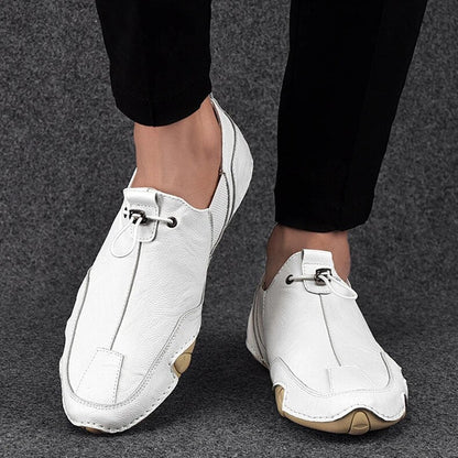 Men's Leather Loafers with Lace-Up Closure and Mesh Panels – Modern Slip-On Shoes for Everyday Wear, the Office, and Casual Occasions