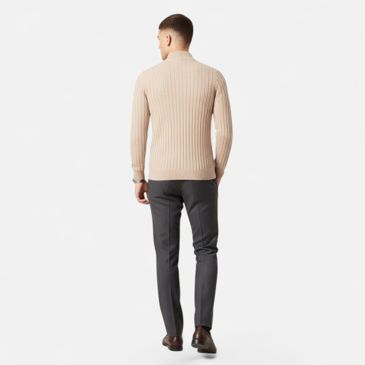 Suéter de punto para hombre con media cremallera y rayas verticales - Pulóver clásico para otoño, invierno, el día a día y un estilo smart casual