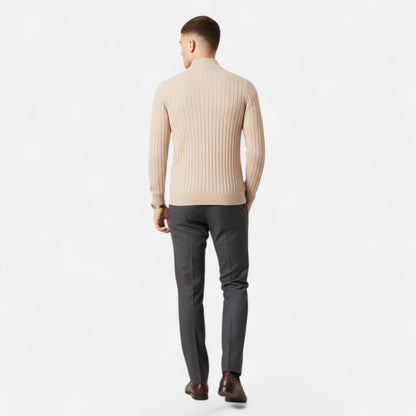 Suéter de punto para hombre con media cremallera y rayas verticales - Pulóver clásico para otoño, invierno, el día a día y un estilo smart casual