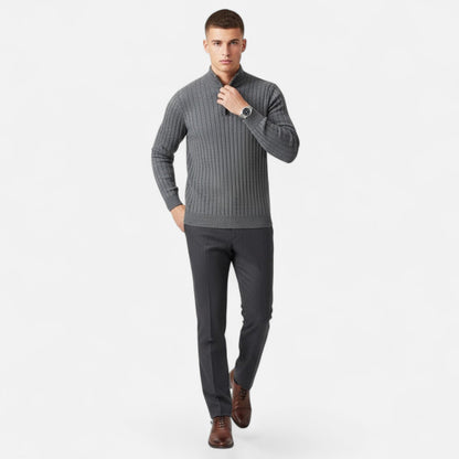 Suéter de punto para hombre con media cremallera y rayas verticales - Pulóver clásico para otoño, invierno, el día a día y un estilo smart casual