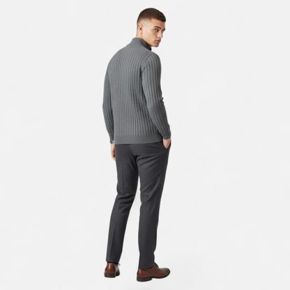 Suéter de punto para hombre con media cremallera y rayas verticales - Pulóver clásico para otoño, invierno, el día a día y un estilo smart casual