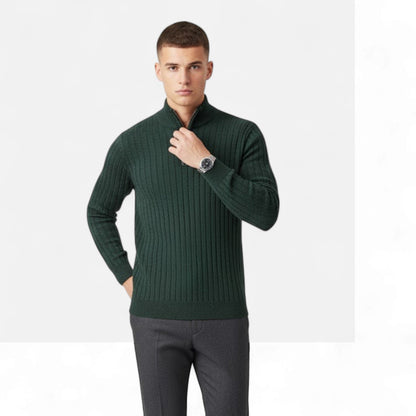 Suéter de punto para hombre con media cremallera y rayas verticales - Pulóver clásico para otoño, invierno, el día a día y un estilo smart casual