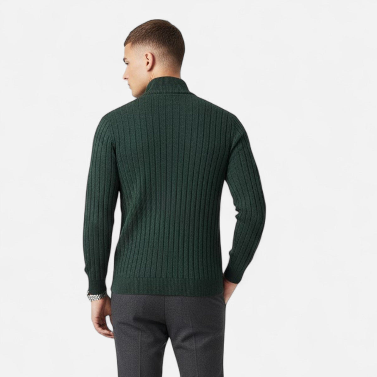 Suéter de punto para hombre con media cremallera y rayas verticales - Pulóver clásico para otoño, invierno, el día a día y un estilo smart casual