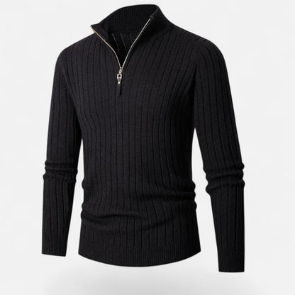 Suéter de punto para hombre con media cremallera y rayas verticales - Pulóver clásico para otoño, invierno, el día a día y un estilo smart casual