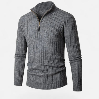 Suéter de punto para hombre con media cremallera y rayas verticales - Pulóver clásico para otoño, invierno, el día a día y un estilo smart casual