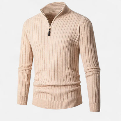 Suéter de punto para hombre con media cremallera y rayas verticales - Pulóver clásico para otoño, invierno, el día a día y un estilo smart casual