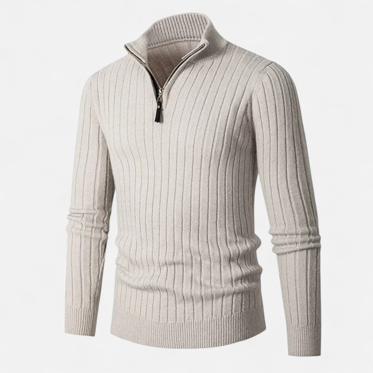 Suéter de punto para hombre con media cremallera y rayas verticales - Pulóver clásico para otoño, invierno, el día a día y un estilo smart casual