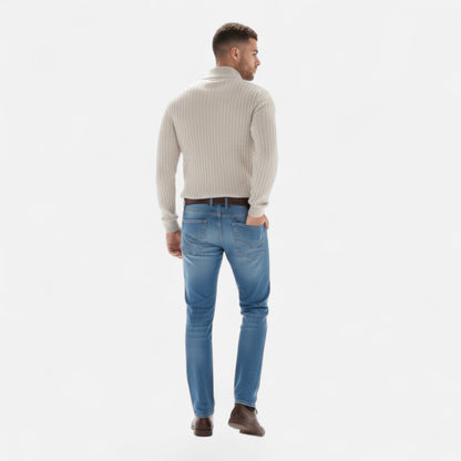Suéter de punto para hombre con media cremallera y rayas verticales - Pulóver clásico para otoño, invierno, el día a día y un estilo smart casual
