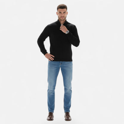 Suéter de punto para hombre con media cremallera y rayas verticales - Pulóver clásico para otoño, invierno, el día a día y un estilo smart casual