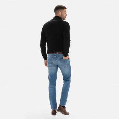 Suéter de punto para hombre con media cremallera y rayas verticales - Pulóver clásico para otoño, invierno, el día a día y un estilo smart casual