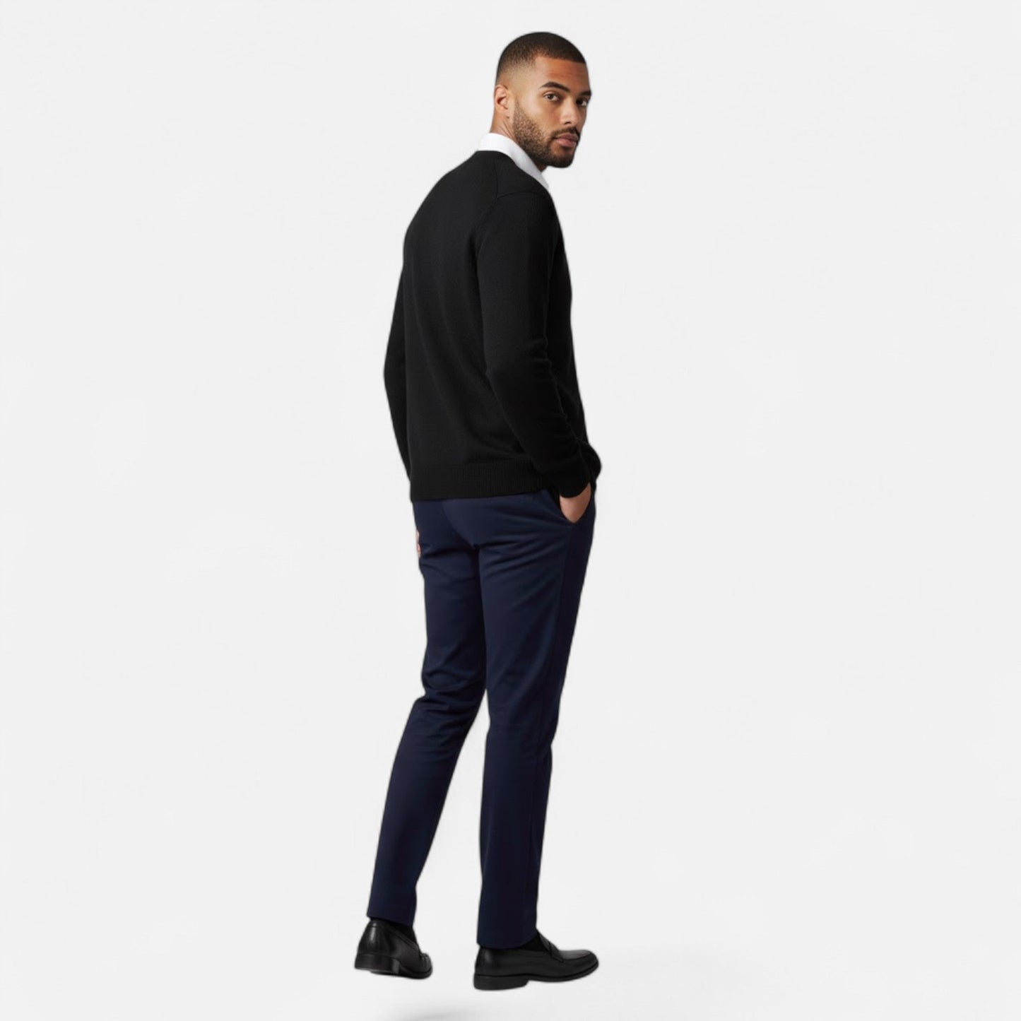Herre Strikket Cardigan Med V-Hals Og Knaplukning