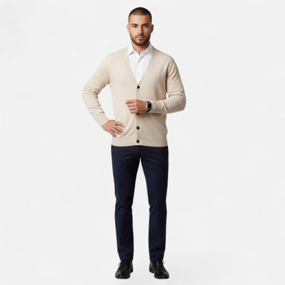 Herre Strikket Cardigan Med V-Hals Og Knaplukning