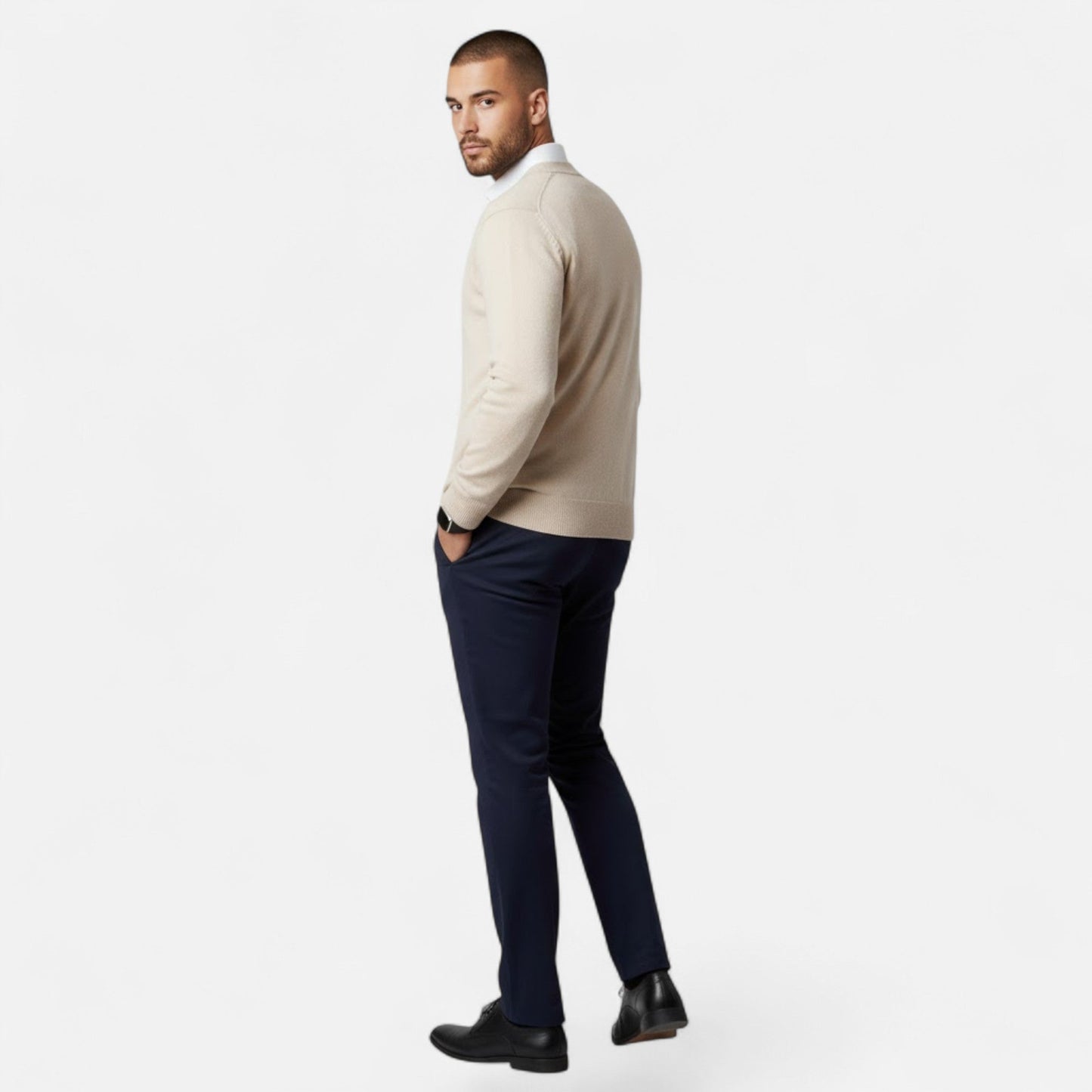 Herre Strikket Cardigan Med V-Hals Og Knaplukning