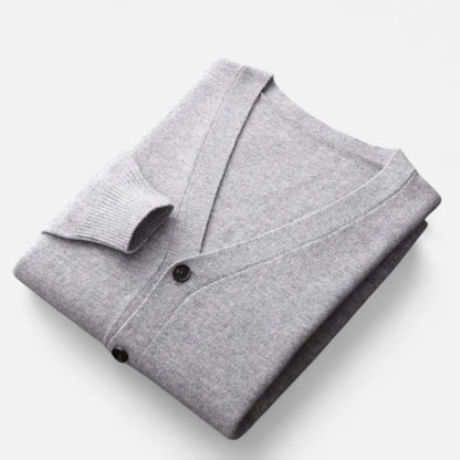 Herre Strikket Cardigan Med V-Hals Og Knaplukning