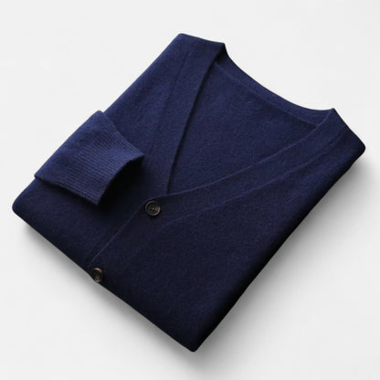 Herre Strikket Cardigan Med V-Hals Og Knaplukning