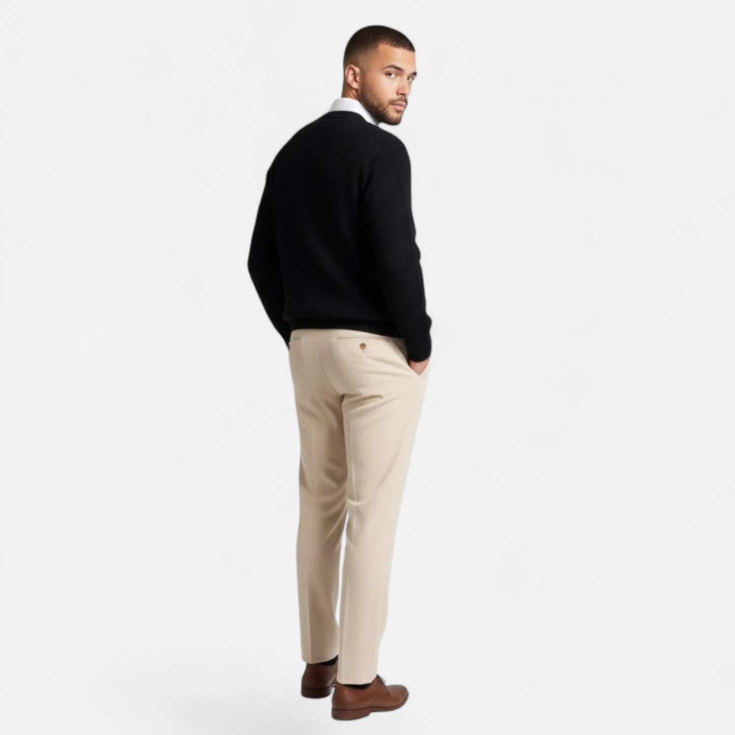 Herre Strikket Cardigan Med V-Hals Og Knaplukning