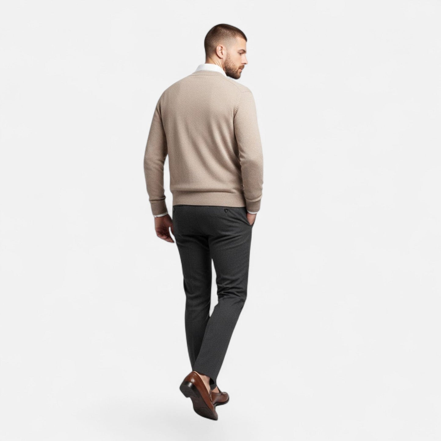Herre Strikket Cardigan Med V-Hals Og Knaplukning