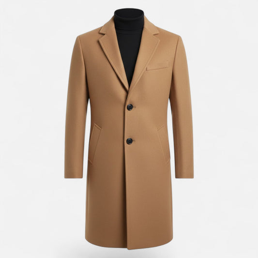 Herre Mellemlang Uldtrenchcoat – Klassisk Overtøj Til Efterår, Vinter, Hverdagsbrug Og Smart Casual Stil