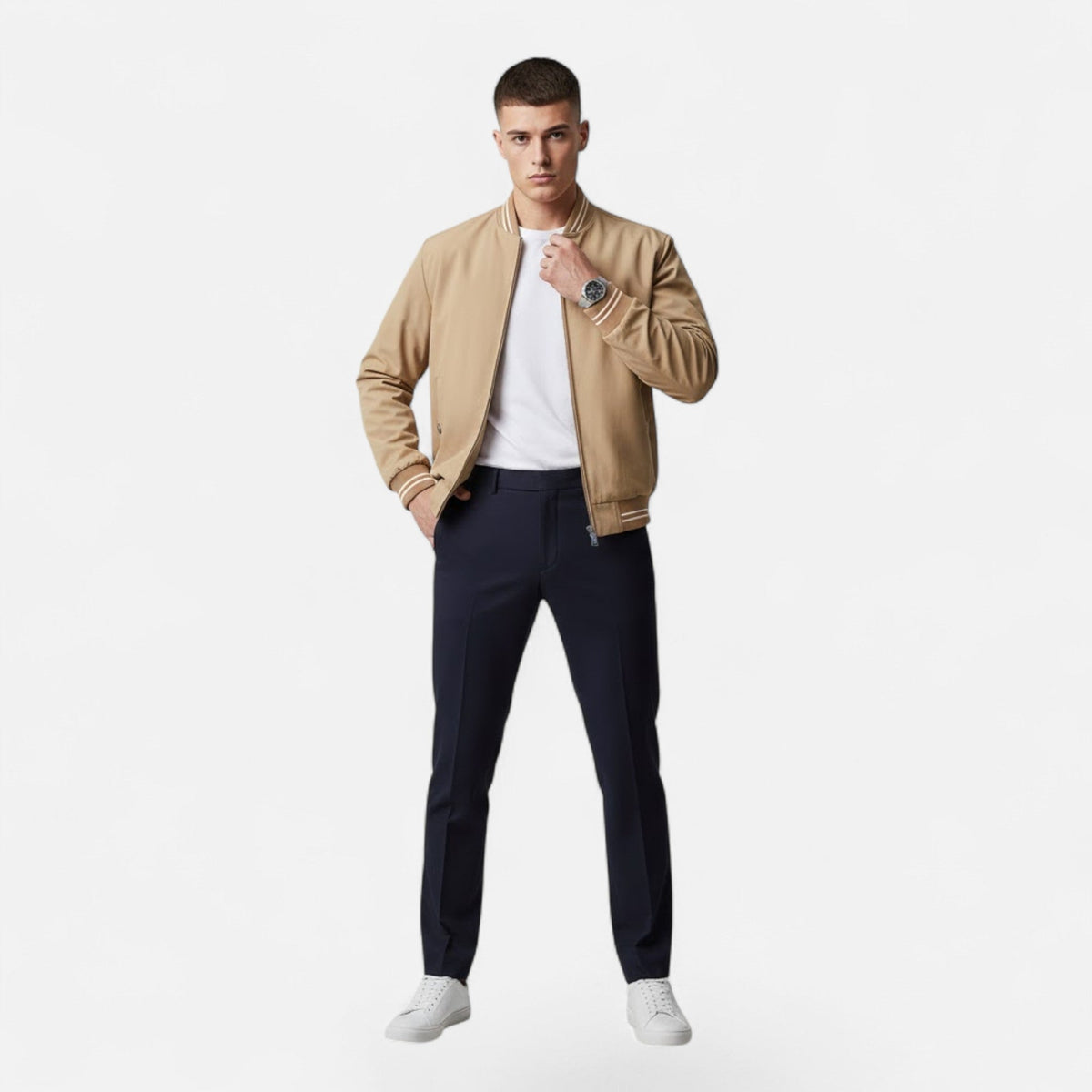 Męska kurtka ze stójką i wykończeniem niewymagającym prasowania – swobodna kurtka na co dzień, do biura, na czas wolny i w stylu smart casual