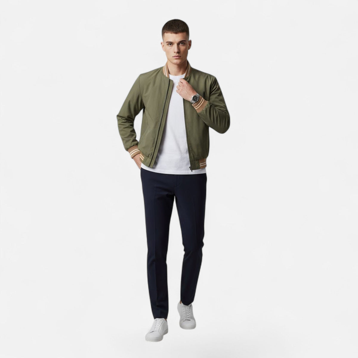 Męska kurtka ze stójką i wykończeniem niewymagającym prasowania – swobodna kurtka na co dzień, do biura, na czas wolny i w stylu smart casual