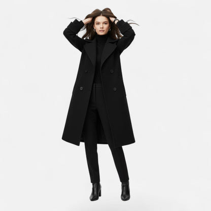 Abrigo para mujer de corte entallado, mezcla de cachemira y cierre de doble botonadura - Prenda de abrigo elegante para otoño, invierno, la oficina y el día a día