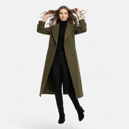 Abrigo para mujer de corte entallado, mezcla de cachemira y cierre de doble botonadura - Prenda de abrigo elegante para otoño, invierno, la oficina y el día a día