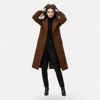 Abrigo para mujer de corte entallado, mezcla de cachemira y cierre de doble botonadura - Prenda de abrigo elegante para otoño, invierno, la oficina y el día a día