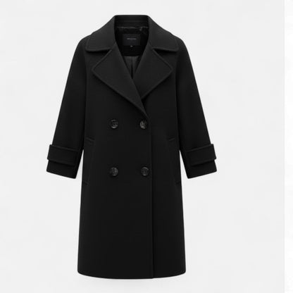 Abrigo para mujer de corte entallado, mezcla de cachemira y cierre de doble botonadura - Prenda de abrigo elegante para otoño, invierno, la oficina y el día a día