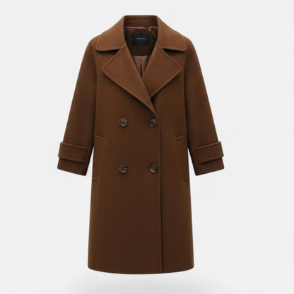 Abrigo para mujer de corte entallado, mezcla de cachemira y cierre de doble botonadura - Prenda de abrigo elegante para otoño, invierno, la oficina y el día a día