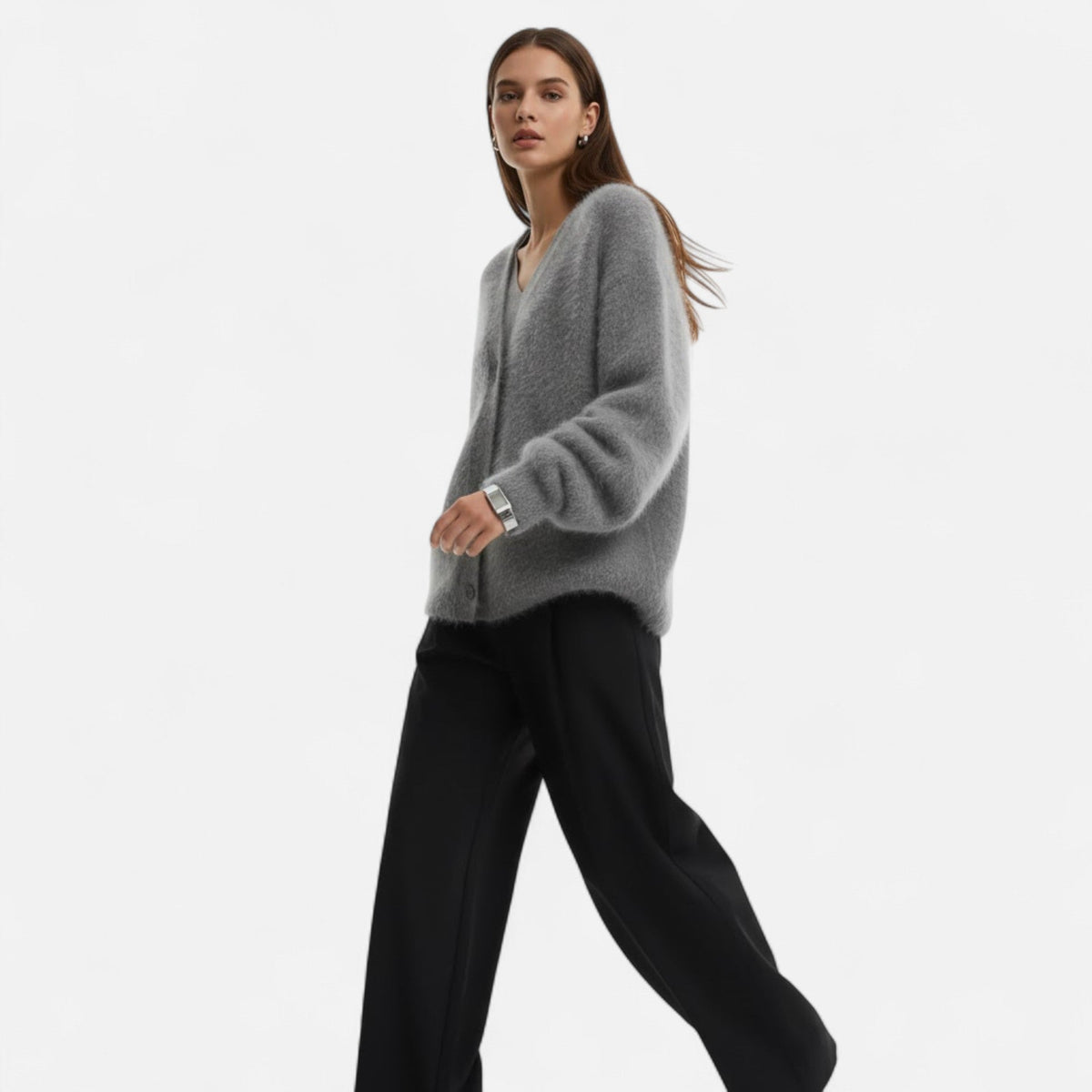Cárdigan de punto holgado para mujer con escote en V y cierre de botones - Prenda elegante para llevar a capas en otoño, invierno, uso diario y estilo smart casual