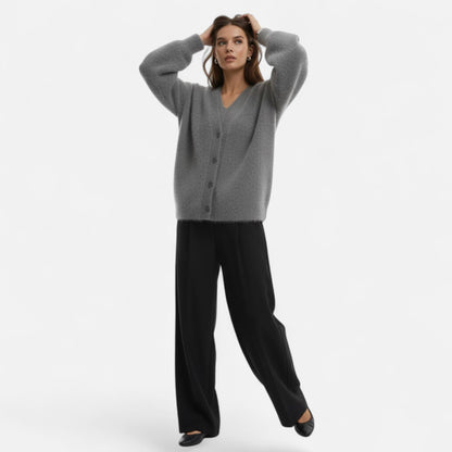 Cárdigan de punto holgado para mujer con escote en V y cierre de botones - Prenda elegante para llevar a capas en otoño, invierno, uso diario y estilo smart casual