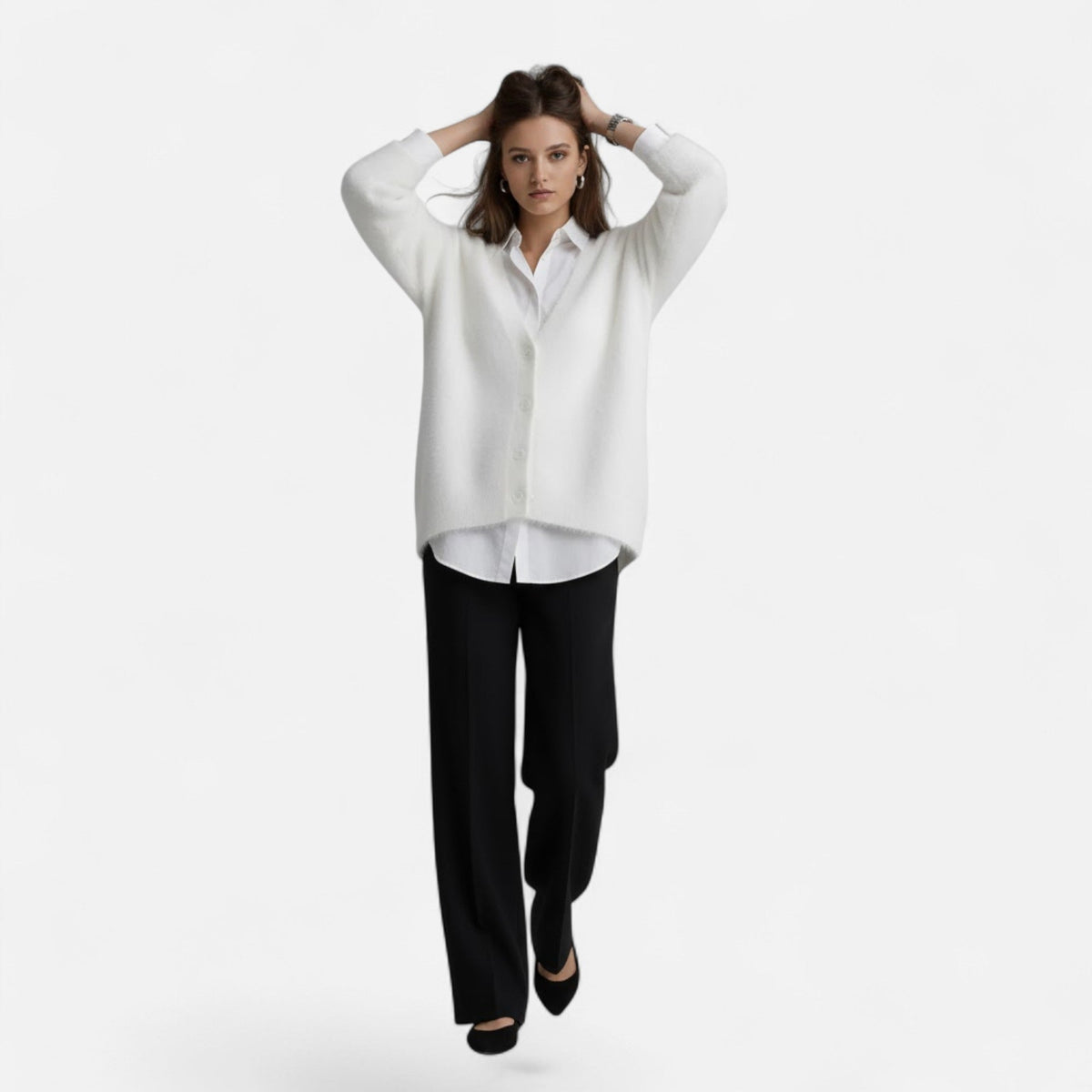 Cárdigan de punto holgado para mujer con escote en V y cierre de botones - Prenda elegante para llevar a capas en otoño, invierno, uso diario y estilo smart casual