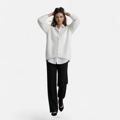 Cárdigan de punto holgado para mujer con escote en V y cierre de botones - Prenda elegante para llevar a capas en otoño, invierno, uso diario y estilo smart casual