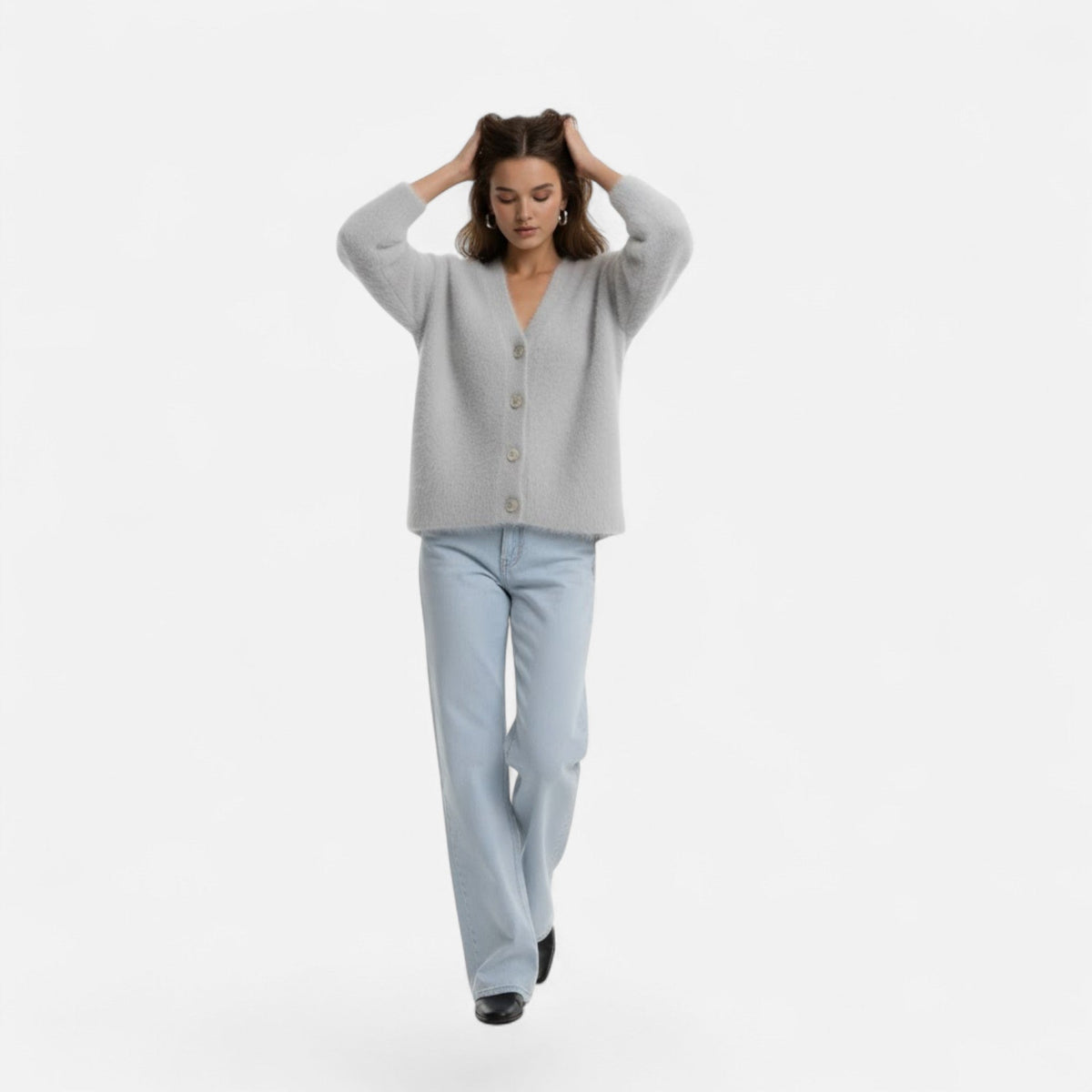 Cárdigan de punto holgado para mujer con escote en V y cierre de botones - Prenda elegante para llevar a capas en otoño, invierno, uso diario y estilo smart casual