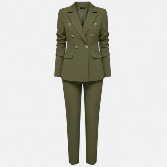 Women’s solid-color 2-piece suit with a tailored fit – elegant blazer and trousers for the office, business, parties, and formal occasions