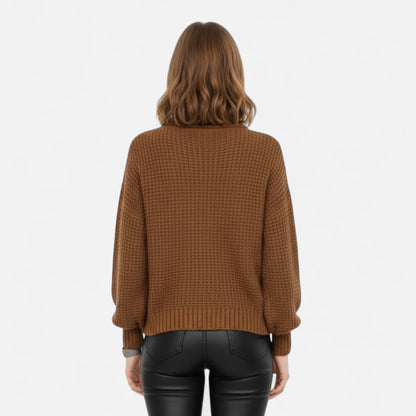 Jersey de cuello alto para mujer de mezcla de lana - Prenda clásica de punto para otoño, invierno, el día a día y un estilo casual elegante