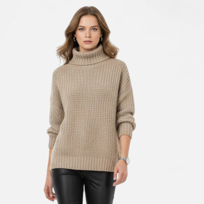 Jersey de cuello alto para mujer de mezcla de lana - Prenda clásica de punto para otoño, invierno, el día a día y un estilo casual elegante