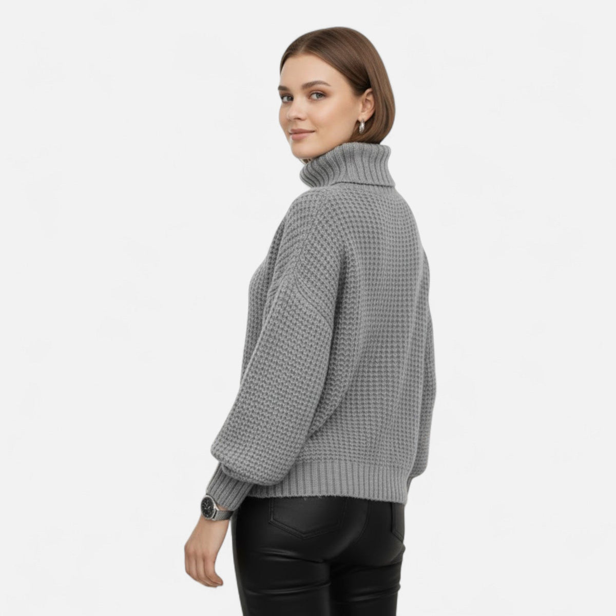Jersey de cuello alto para mujer de mezcla de lana - Prenda clásica de punto para otoño, invierno, el día a día y un estilo casual elegante