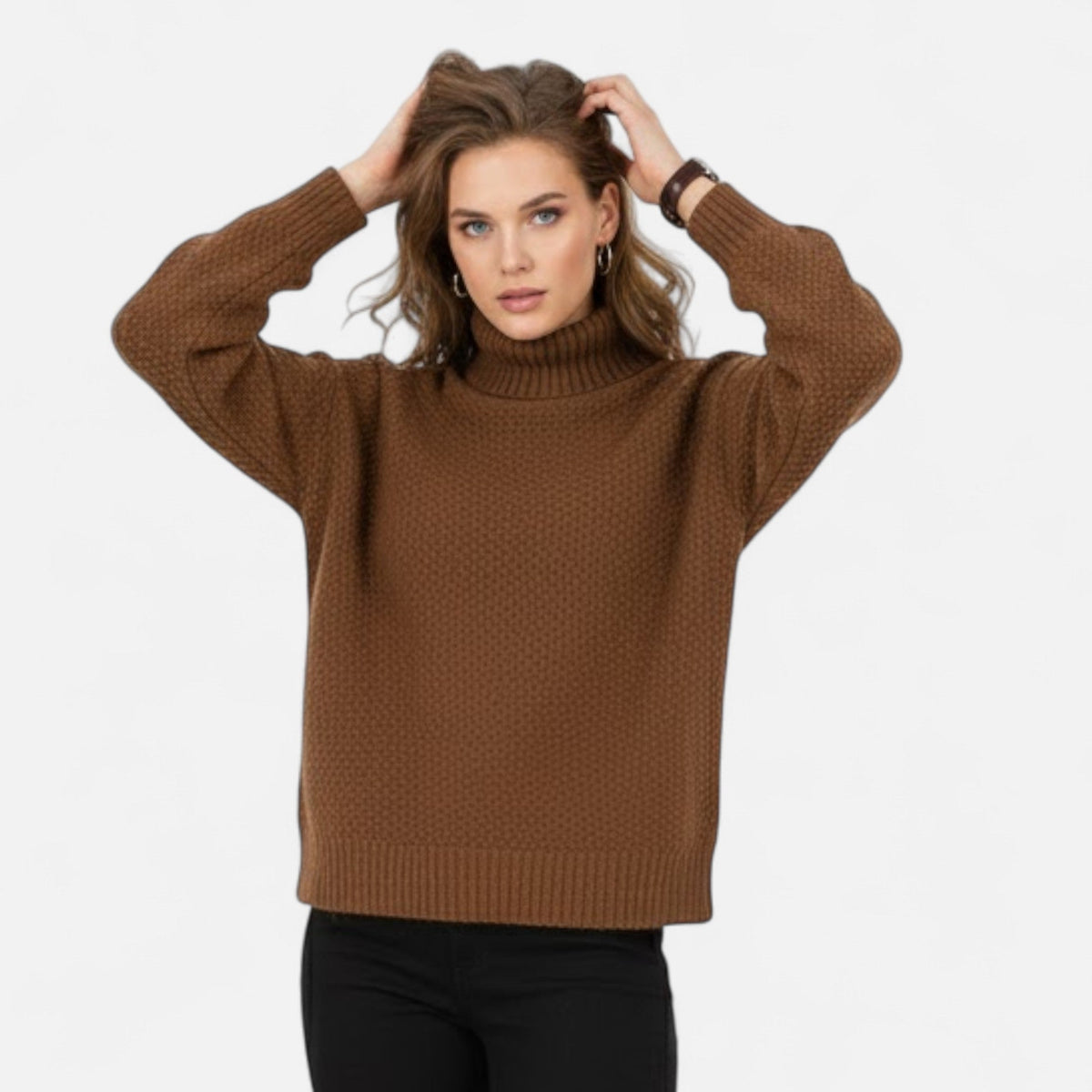 Jersey de cuello alto para mujer de mezcla de lana - Prenda clásica de punto para otoño, invierno, el día a día y un estilo casual elegante