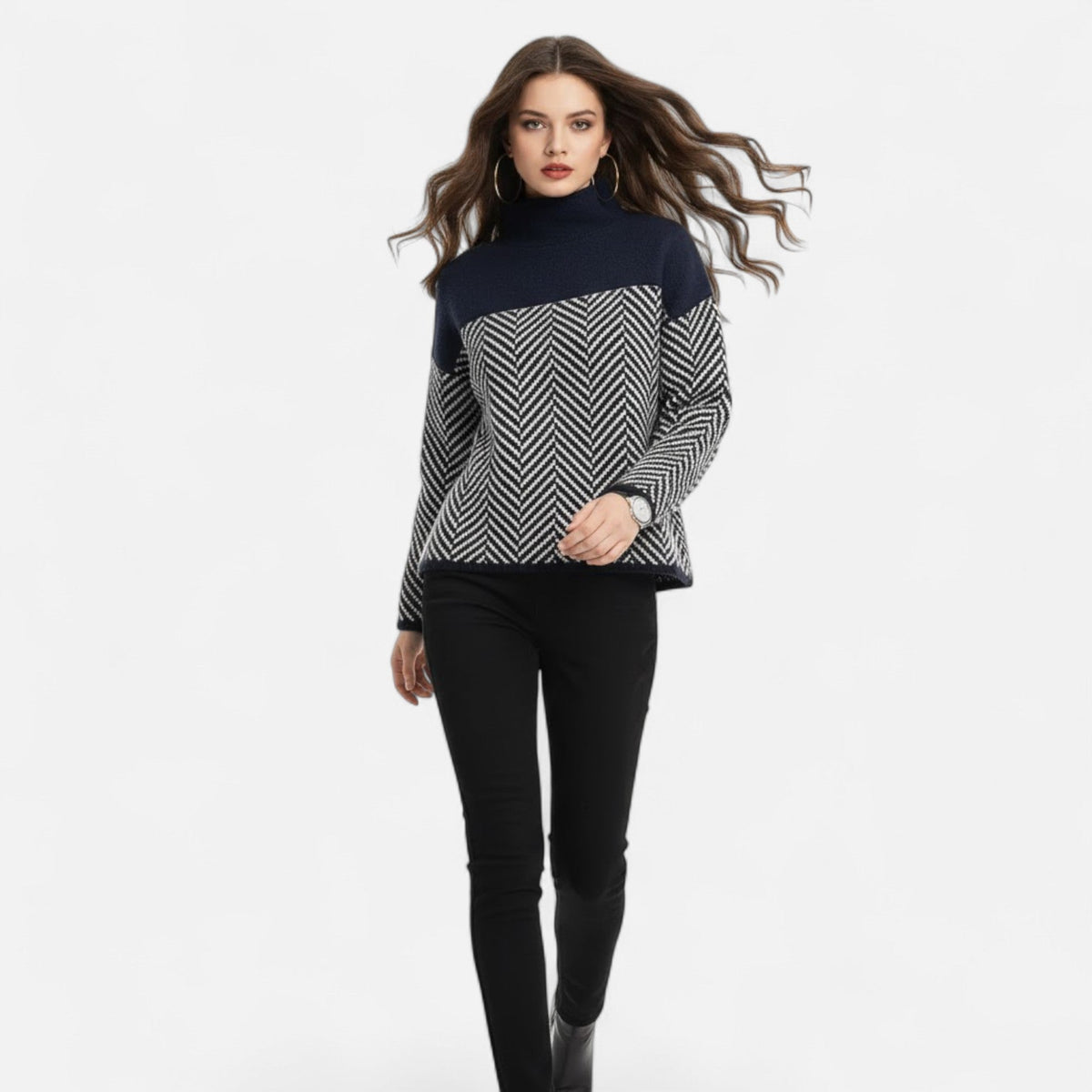 Jersey de cuello alto para mujer de lana - Prenda clásica y cálida de punto para otoño, invierno, el día a día y un estilo casual elegante