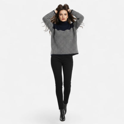 Jersey de cuello alto para mujer de lana - Prenda clásica y cálida de punto para otoño, invierno, el día a día y un estilo casual elegante