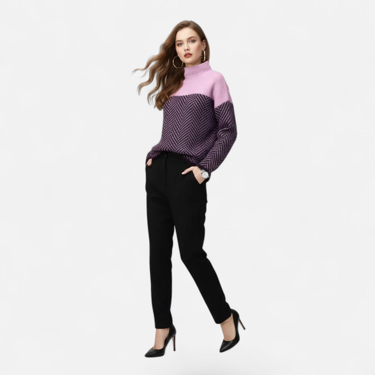 Jersey de cuello alto para mujer de lana - Prenda clásica y cálida de punto para otoño, invierno, el día a día y un estilo casual elegante