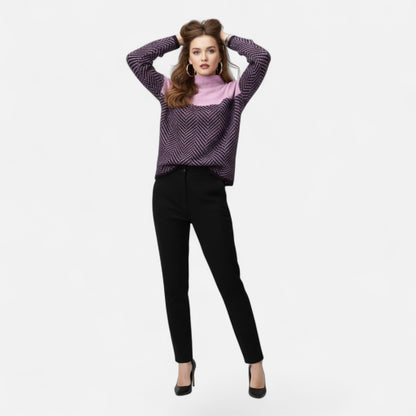 Jersey de cuello alto para mujer de lana - Prenda clásica y cálida de punto para otoño, invierno, el día a día y un estilo casual elegante