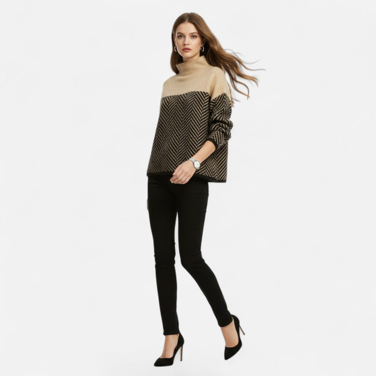 Jersey de cuello alto para mujer de lana - Prenda clásica y cálida de punto para otoño, invierno, el día a día y un estilo casual elegante