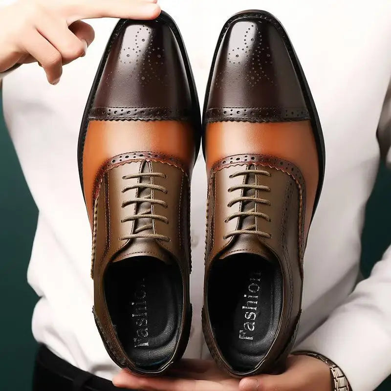 Men's Formal Lace-Up Shoes with Perforated Toe Detail – Classic Dress Shoes for the Office, Business, Weddings, and Formal Occasions