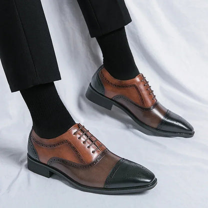 Men's Formal Lace-Up Shoes with Perforated Toe Detail – Classic Dress Shoes for the Office, Business, Weddings, and Formal Occasions