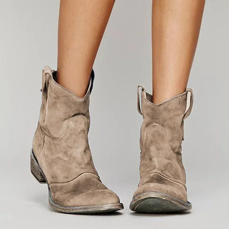 Women's Vintage Western Suede Ankle Boots – Cowboy-Inspired Design for Everyday Wear, Festivals, Leisure, and Casual Outfits