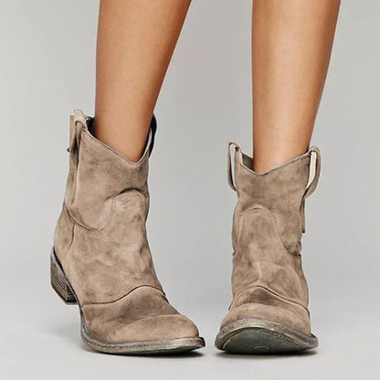 Women's Vintage Western Suede Ankle Boots – Cowboy-Inspired Design for Everyday Wear, Festivals, Leisure, and Casual Outfits