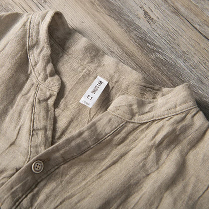 Pánská praná košile Henley se stojáčkem a krátkými rukávy – ležérní košile na léto, volný čas, každý den a elegantně ležérní styl